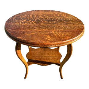 Antique Early 1900s Tiger Oak Oval Two-Tier Parlor Table