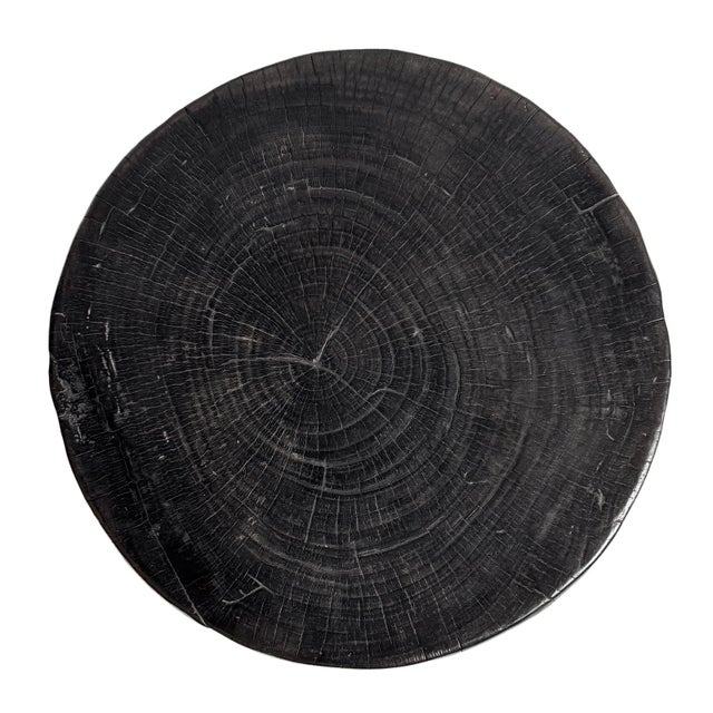 Early 21st Century Black Ribbed Solid Wood Vintage Stool Side Table For Sale - Image 5 of 7