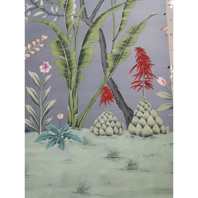 Blue Birds Awakening Garden on Blue Wallpaper Mural - Set of 7 For Sale - Image 8 of 11