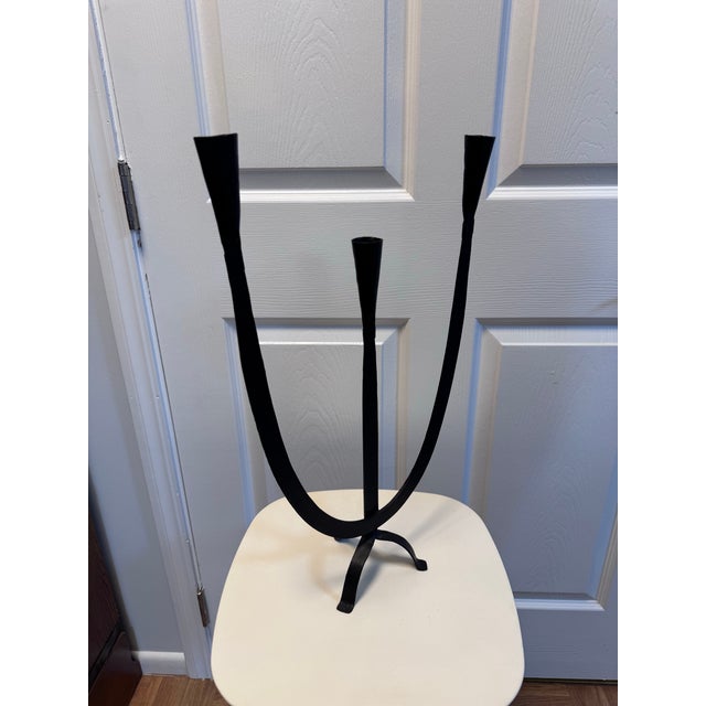 Brutalist Brutalist Wrought Iron 3-Light Candelabra, Spanish Modern Style For Sale - Image 3 of 11