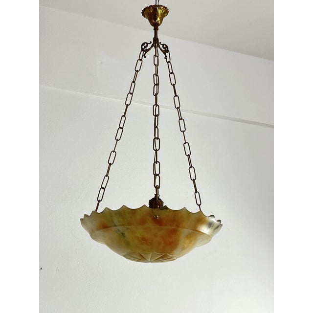 Alabaster pendant chandelier, Art Deco Mid-Century 1940s Intact and in excellent condition. E27 lamp. Found in a noble...