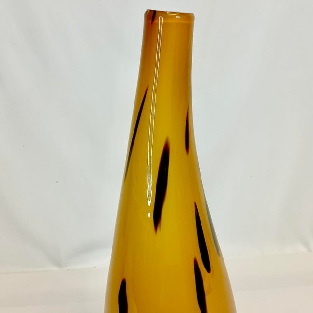 Amber Vintage Italian Murano Tiger Spot Hollywood Regency Handblown Encased Opaque Glass Vase For Sale - Image 8 of 11
