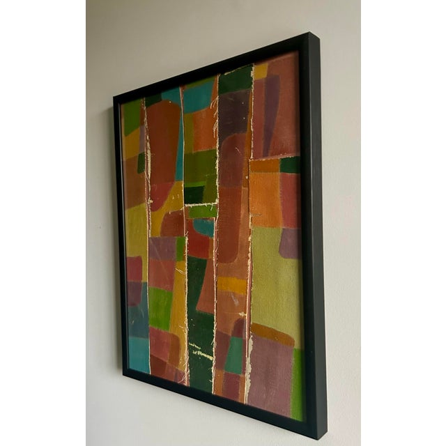 This is a collage made from pieces of oil paintings and assembled into a new ready to hang frame. The color in the primary...