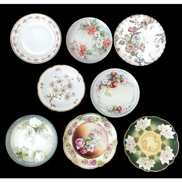 This vintage set of 8 mismatched European China dessert plates, originating from England, France and Germany features...