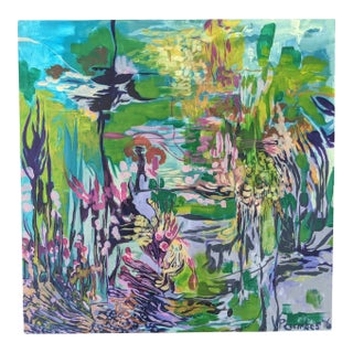 Original Abstract Colorful Coastal Painting on Canvas Signed by the Artist For Sale
