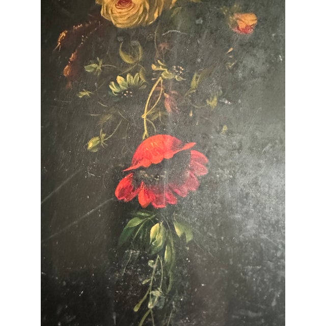 Victorian Antique Architectural Salvage Still Life Roses and Flowers Hand-Painted on Metal Panels For Sale - Image 3 of 9