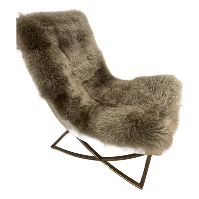 Modern Faux Fur and Leather Chair With an X Shaped Metal Base For Sale