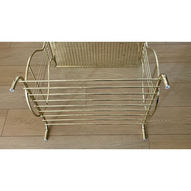 Vintage Hollywood Regency Neoclassical Style Lacquered Brass Lyre Harlequin Side Table Magazine Stand For Sale - Image 12 of 13