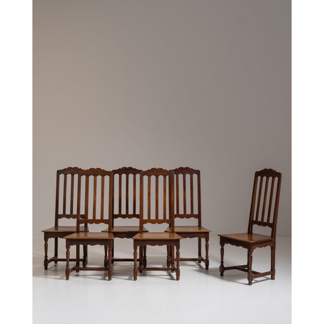 Set of Six Early 20th Century French Chestnut Brown Renaissance Oak Dining Chairs For Sale - Image 15 of 15