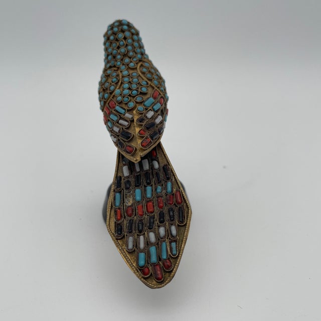 Coral & Turquoise Colored Glass Gemstone Bird For Sale - Image 4 of 5