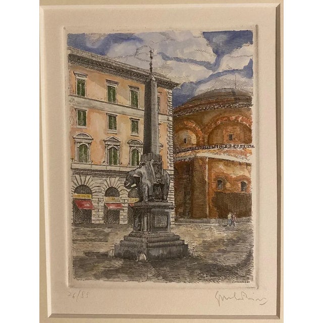 Piazza della Minerva - Rome is an original artwork realized in the 1970s by Giuseppe Malandrino. Original hand-colored...