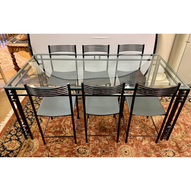 mid century black iron dining set table six chairs