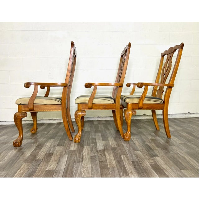 Late 20th Century Vintage Chippendale Georgian Style Dining Arm Chairs - Set of 3 For Sale - Image 5 of 10