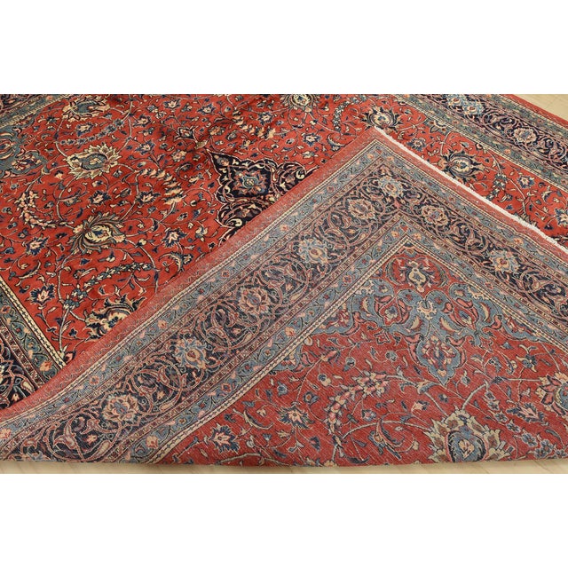Sarouk Rug 9’5” X 12’6” Red Wool Vintage Traditional Hand-Knotted Carpet For Sale - Image 12 of 13