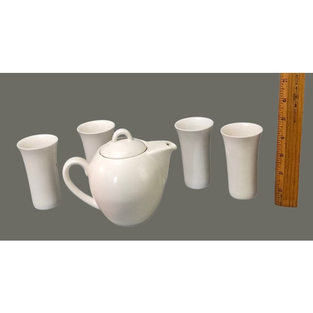 Late 20th Century Japanese Utsuwa Tea Pot & Four Cups Pink Wild Flower Pattern - 5 pcs For Sale - Image 4 of 6