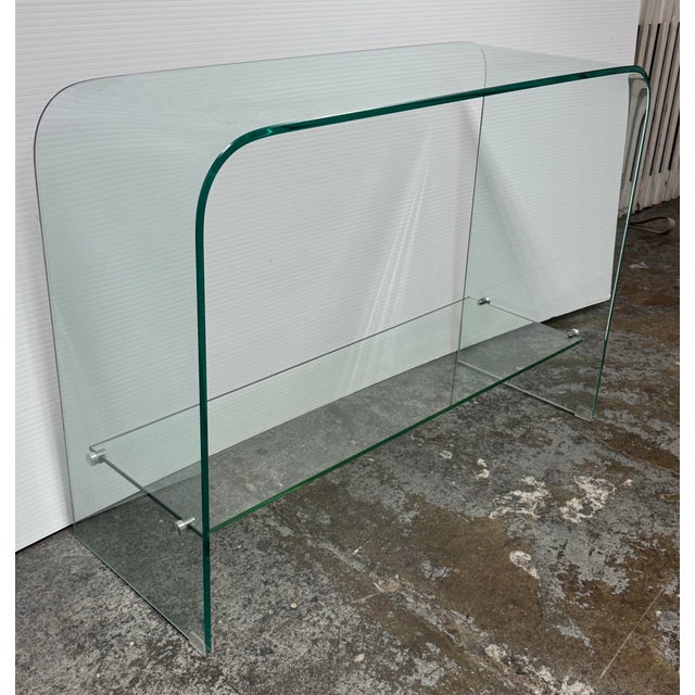 Contemporary Orren Ellis Waterfall Glass Console Table For Sale - Image 3 of 12