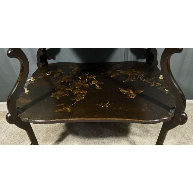 Lacquered Wood Tea Table with Asian Decorations For Sale - Image 11 of 18