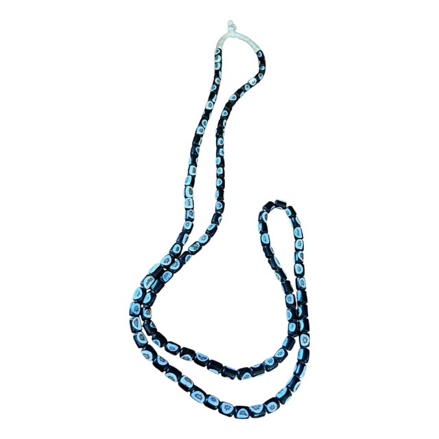 Vintage Venetian Millefiori Black and White African Trade 108 Beads Necklace For Sale