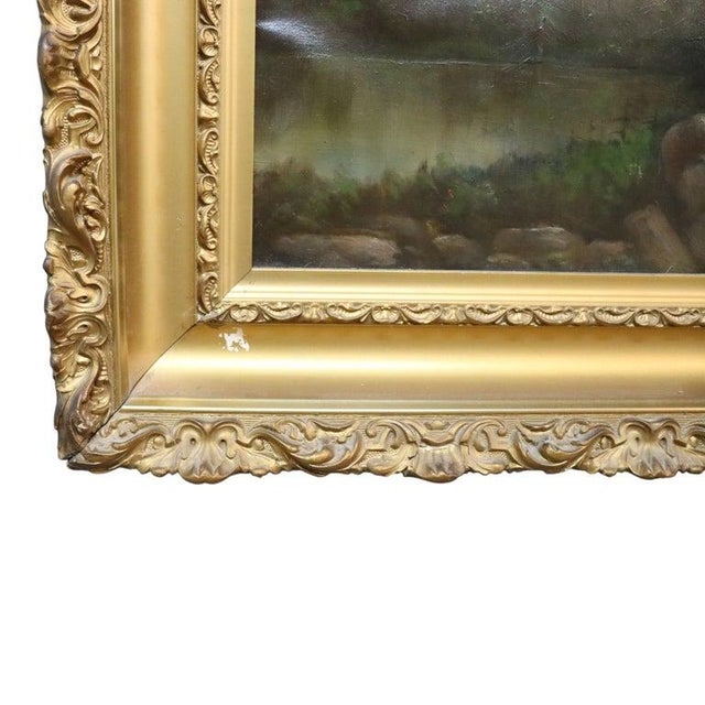 Green Lg Hudson River School Oil on Canvas Western Mountain Landscape Painting C1890 For Sale - Image 8 of 11