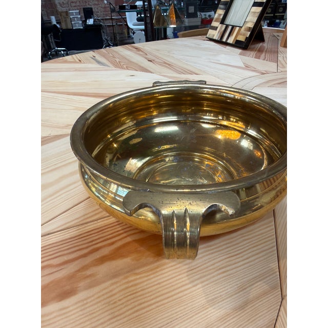 Modern Brass Centerpiece Bowl With Decorative Handles For Sale - Image 3 of 7