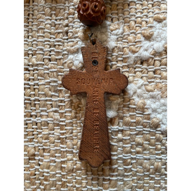 Vintage Large 50 Inch French Roseary Carved Corozo Beads Wooden Cross For Sale - Image 4 of 9