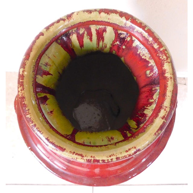 French Country Large 25" Ornate Bombay Red Stoneware Figural Lion Handle Urn Vase For Sale - Image 3 of 17