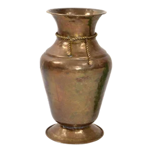 Mid-20th Century Solid Brass Hand Hammered Urn Shaped Vase Braided Rope Detail