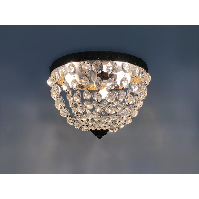 Antique 3-Light Crown Ceiling Light with Glass Drops. Louis XVI Style Louis XVI style half-basket ceiling light, mid-20th...