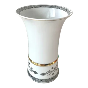 Vintage Neoclassical Medium Porcelain Vase With Gilt and Black Decoration