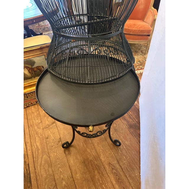 Tall Free Standing Whimsical Black Iron Functional Birdcage For Sale - Image 9 of 11
