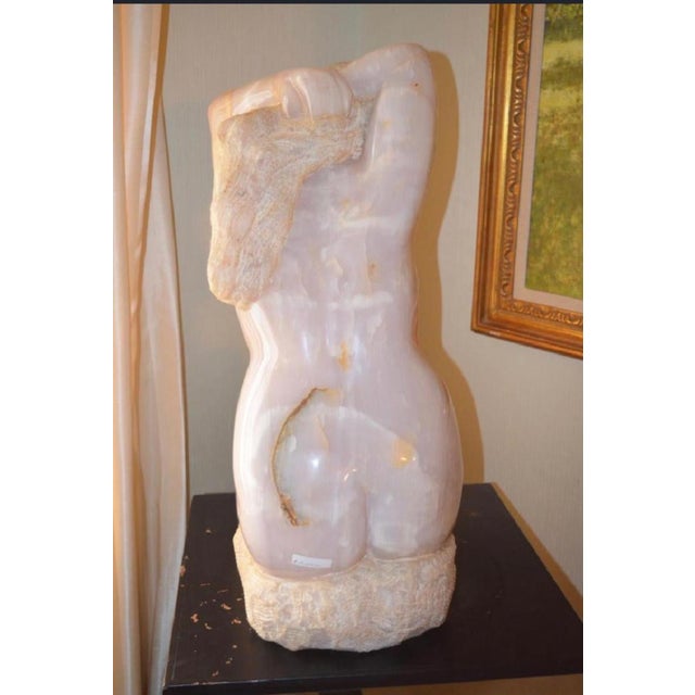 Bernard Simon 1960 Nude Pink Onyx Carved Statue For Sale - Image 4 of 7