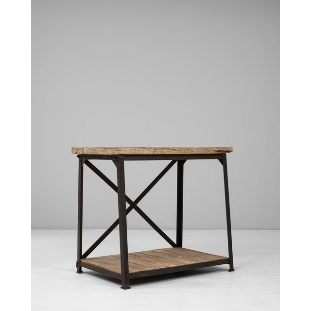 20th Century French Industrial Wooden Table On Metal Base For Sale - Image 4 of 18