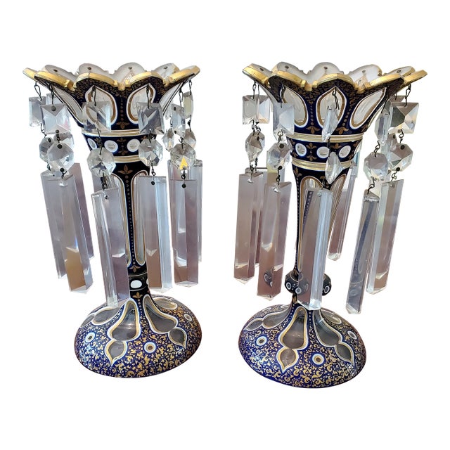 Antique Bohemian Glass Moser Overlay Lusters - a Pair For Sale