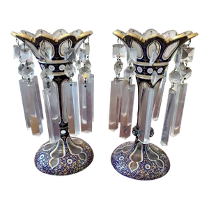 Antique Bohemian Glass Moser Overlay Lusters - a Pair