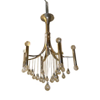 Chromed Steel and Crystal Chandelier with 6 Lights attributed to Angelo Gaetano Sciolari, Italy, 1970s For Sale