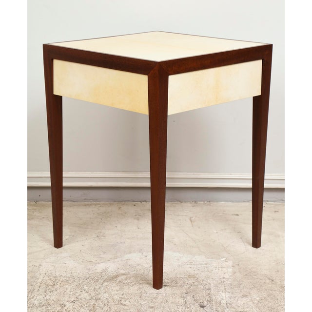Wood Bespoke Mahogany Parchment Top End Table With Central Drawer For Sale - Image 7 of 7