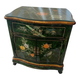 1970s Vintage Japanese Green and Black Lacquered Nightstand For Sale