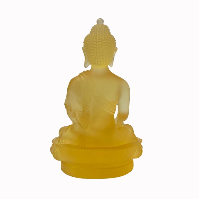 Crystal Glass Pate-De-Verre Yellow Gautama Amitabha Shakyamuni Statue For Sale - Image 4 of 8