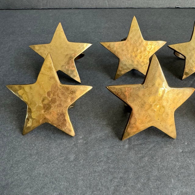 Late 20th Century Vintage Brass Star Napkin Ring Holder Set of 8 Holiday Entertaining For Sale - Image 5 of 10