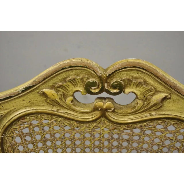 Mid 20th Century Vintage Italian Provincial French Louis XV Yellow Cane Dining Arm Chairs - Pair For Sale - Image 4 of 12