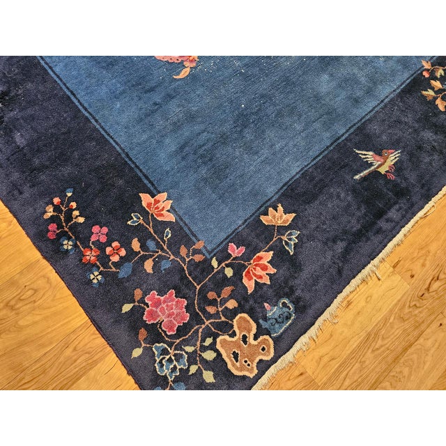 Antique Chinese Art Deco Rug, Hand-Knotted Wool Pile, Phoenix Motif Design, French Blue & Navy, 10' X 17’ For Sale - Image 15 of 17