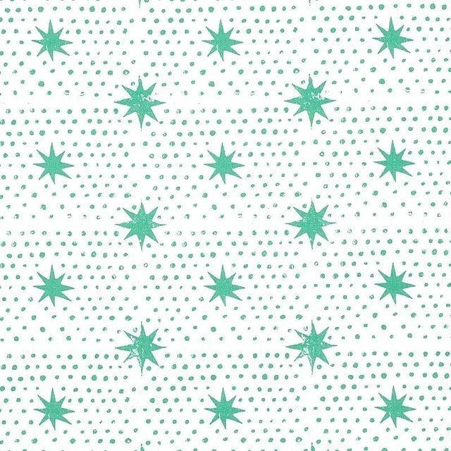 Schumacher X Molly Mahon Spot & Star Fabric in Sea Glass For Sale