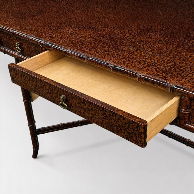 Ficks Reed 1990s Regency Style Faux Bamboo & Tortoise Lacquer Carlton House Rattan Desk or Vanity For Sale - Image 4 of 8