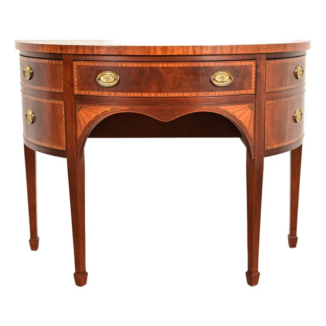 Baker Furniture Federal Inlaid Mahogany Demilune Sideboard Credenza For Sale
