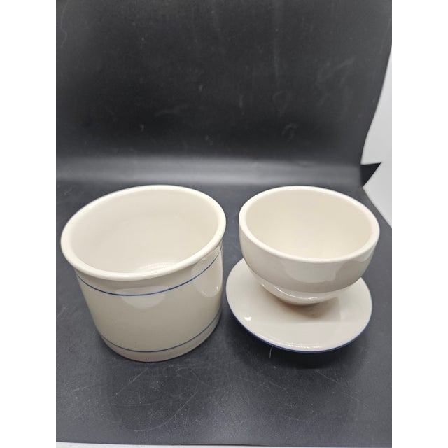 Butter Crock Keeper Dish Norpro White Blue Bell Shape Stoneware 3"