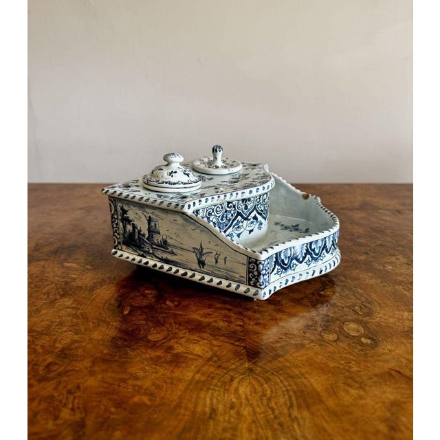 Antique Dutch Delft Inkstand, 1880, Set of 3 For Sale - Image 3 of 7