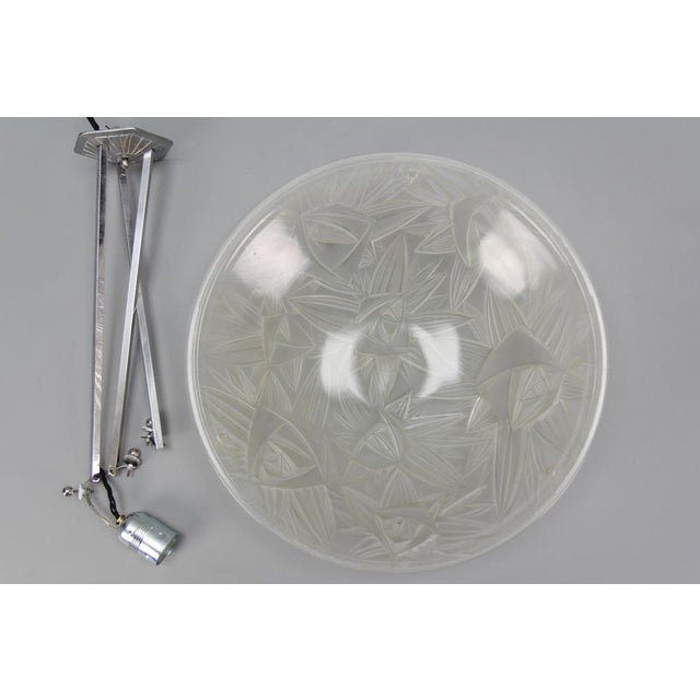 Art Deco French Chromed Brass and Frosted Glass Pendant Light by Noverdy, 1930s For Sale - Image 16 of 18
