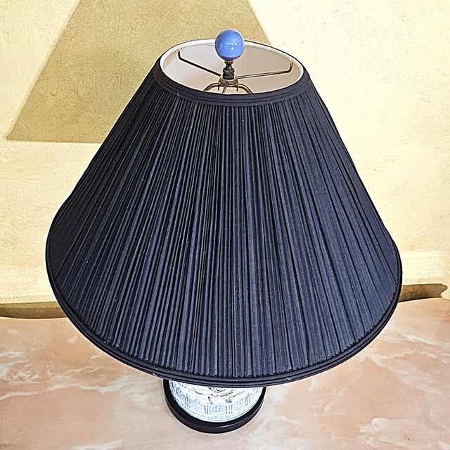 Antique White Late 20th Century Chinese Chinoiserie Porcelain Table Lamp With Relief Floral Motif & Black Shade, 30"h For Sale - Image 8 of 18