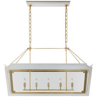 Julie Neill for Visual Comfort Signature Caddo Medium Linear Lantern in Soft White & Gild with Clear Glass For Sale
