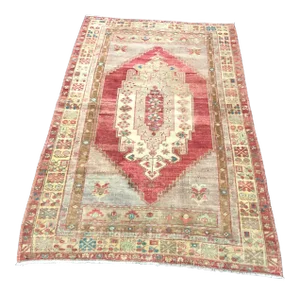 Vintage Traditional Turkish Oushak Wool Red Rug